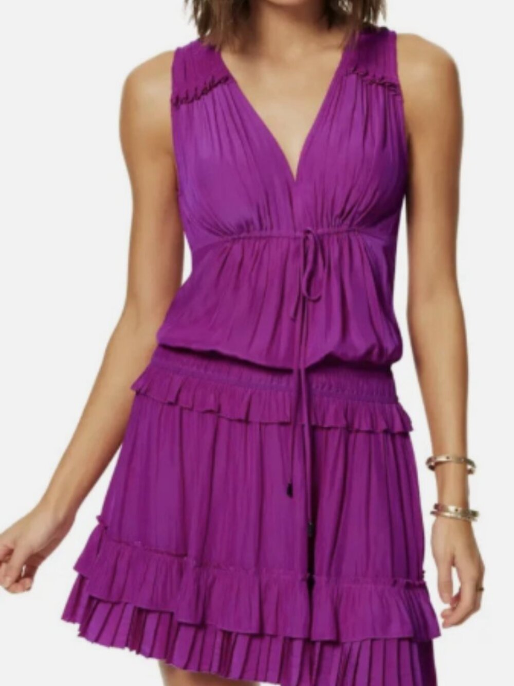 ✨NWT Ramy Brook "Hadley" Purple Pleated Tiered Ruffle Mini Dress Size M✨